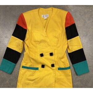 Vintage 90s Colorblock Blazer Jacket Skirt Outfit Ann Tobias Made In USA